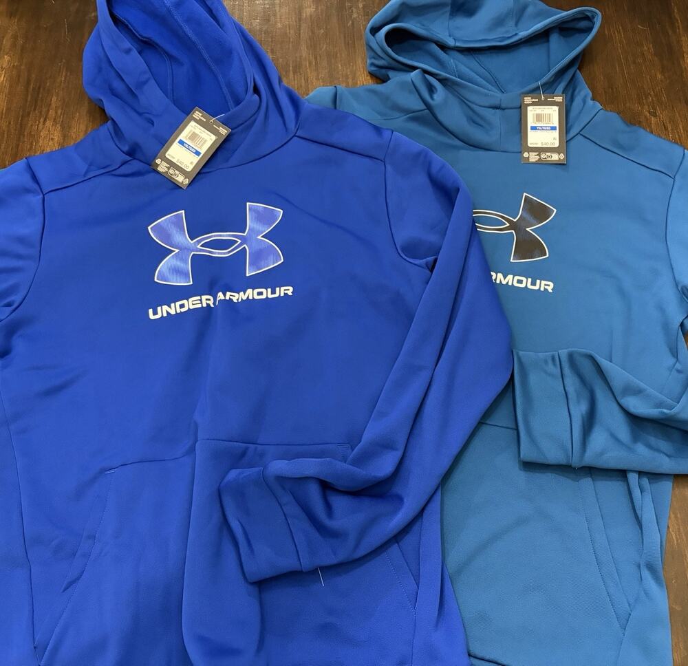 (2) NEW Boys Youth Under Armour Pullover Hoodie Blue Size Large NWT $80 Lot